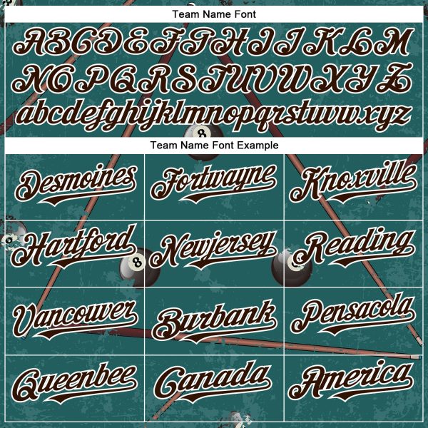 Custom Midnight Green Brown-White 3D Pattern Design Billiards Snooker 8 Ball Authentic Baseball Jersey - Image 4