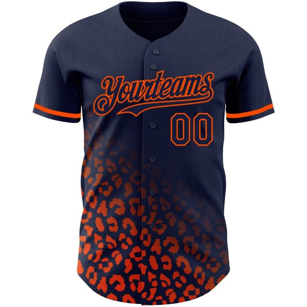Custom Navy Orange 3D Pattern Design Leopard Print Fade Fashion Authentic Baseball Jersey - Image 2
