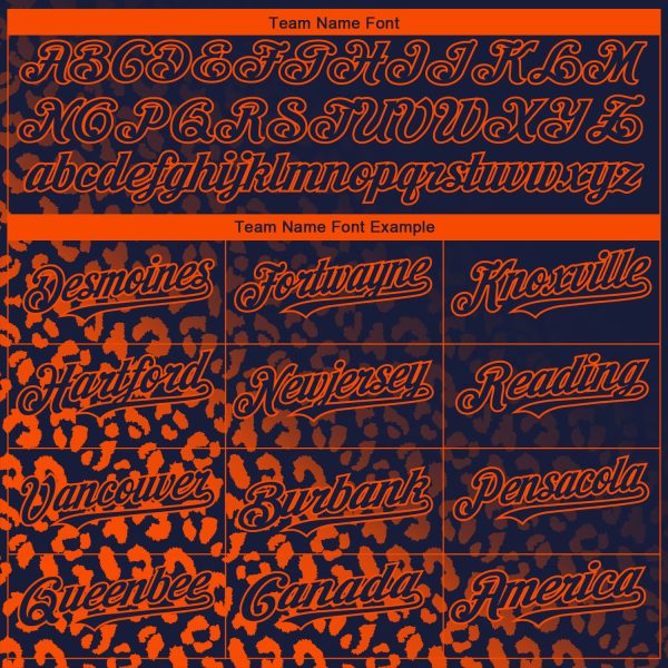Custom Navy Orange 3D Pattern Design Leopard Print Fade Fashion Authentic Baseball Jersey - Image 4