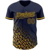 Custom Navy Gold 3D Pattern Design Leopard Print Fade Fashion Authentic Baseball Jersey - Image 2