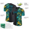 Custom Black Lakes Blue 3D Pattern Design Hawaii Tropical Palm Leaves Performance T-Shirt - Image 2