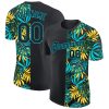 Custom Black Lakes Blue 3D Pattern Design Hawaii Tropical Palm Leaves Performance T-Shirt