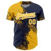 Custom Gold Navy-White 3D Pattern Design Abstract Brush Stroke Authentic Baseball Jersey - Image 2