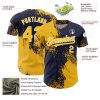 Custom Gold Navy-White 3D Pattern Design Abstract Brush Stroke Authentic Baseball Jersey - Image 3