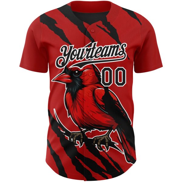 Custom Red Black-White 3D Pattern Design Animal Cardinal Bird Authentic Baseball Jersey - Image 2