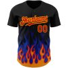 Custom Black Red-Gold 3D Pattern Design Flame Authentic Baseball Jersey - Image 2