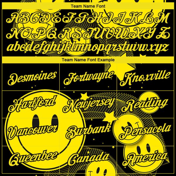 Custom Black Light Yellow 3D Pattern Design Smile Emoji Performance T-Shirt - Image 3