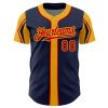 Custom Navy Red-Gold 3 Colors Arm Shapes Authentic Baseball Jersey - Image 3