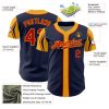 Custom Navy Red-Gold 3 Colors Arm Shapes Authentic Baseball Jersey - Image 4