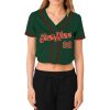 Custom Women's Green Red-Cream V-Neck Cropped Baseball Jersey - Image 2