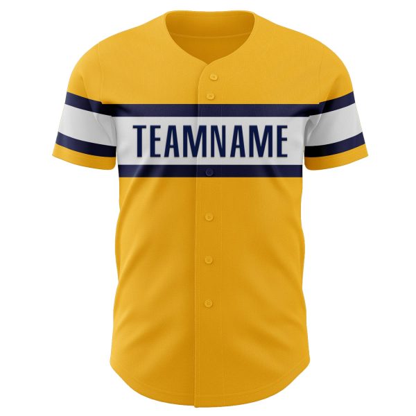 Custom Gold Navy-White Authentic Baseball Jersey - Image 2