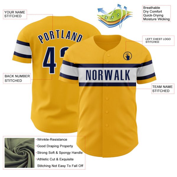 Custom Gold Navy-White Authentic Baseball Jersey - Image 3