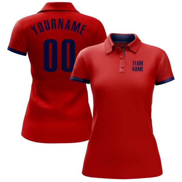 Custom Red Navy Performance Golf Polo Shirt - Image 2