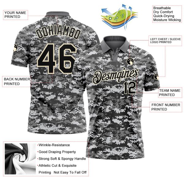 Custom Camo Black-Cream Performance Salute To Service Golf Polo Shirt - Image 3