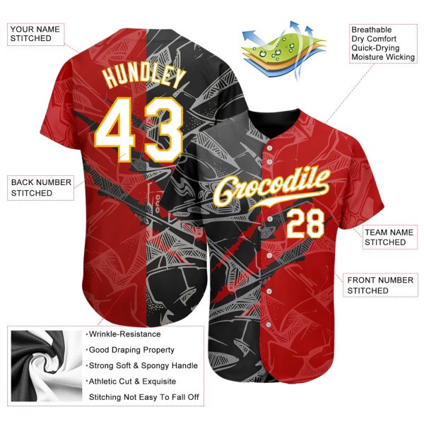 Custom Graffiti Pattern White Black-Yellow 3D Scratch Authentic Baseball Jersey - Image 3