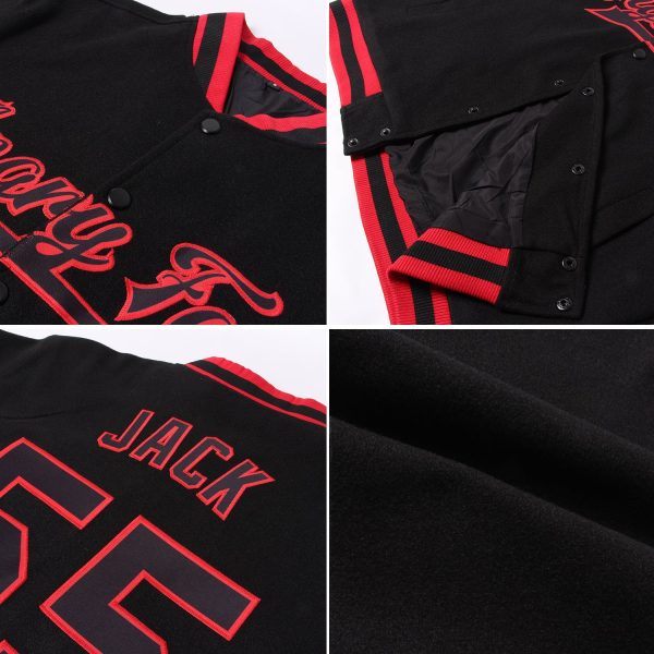 Custom Black White Pinstripe Royal Bomber Full-Snap Varsity Letterman Jacket - Image 2