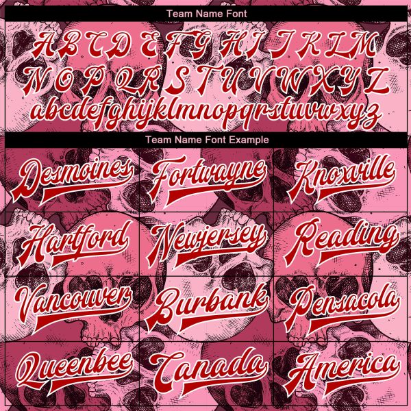 Custom Pink Red-White Skull With Heart Shaped Eyes 3D Bomber Full-Snap Varsity Letterman Jacket - Image 4