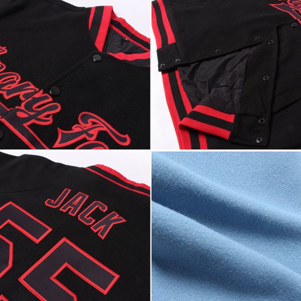 Custom Light Blue White-Kelly Green Bomber Full-Snap Varsity Letterman Two Tone Jacket - Image 2