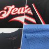Custom Light Blue Red-Navy Mesh Authentic Throwback Baseball Jersey - Image 2