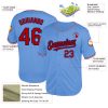 Custom Light Blue Red-Navy Mesh Authentic Throwback Baseball Jersey - Image 3