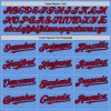 Custom Light Blue Red-Navy Mesh Authentic Throwback Baseball Jersey - Image 4