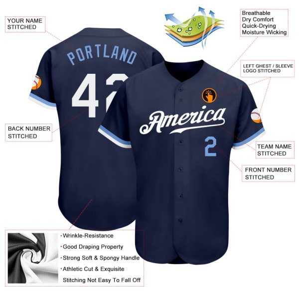 Custom Navy White-Light Blue Authentic Baseball Jersey - Image 3