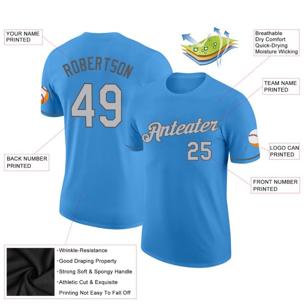 Custom Powder Blue Gray-Steel Gray Performance T-Shirt - Image 2