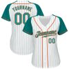 Custom White Aqua Pinstripe Aqua-Orange Authentic Raglan Sleeves Baseball Jersey - Image 2