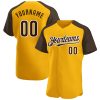 Custom Gold Brown-White Authentic Raglan Sleeves Baseball Jersey