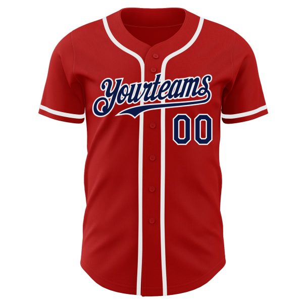 Custom Red Navy-White Authentic Baseball Jersey - Image 2