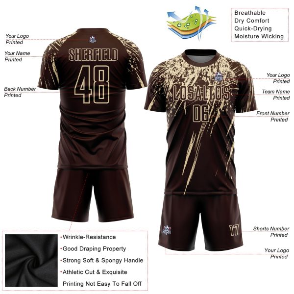 Custom Brown Cream Sublimation Soccer Uniform Jersey - Image 3