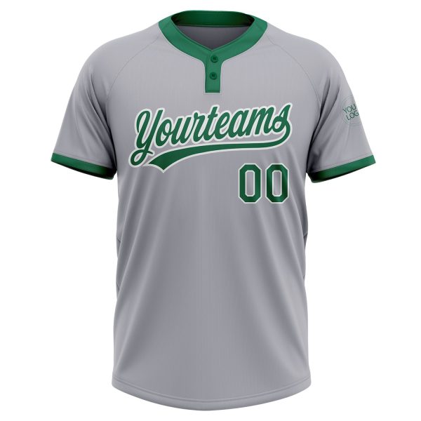 Custom Gray Kelly Green-White Two-Button Unisex Softball Jersey - Image 2
