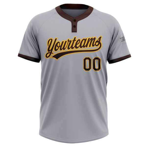 Custom Gray Brown-Gold Two-Button Unisex Softball Jersey - Image 2