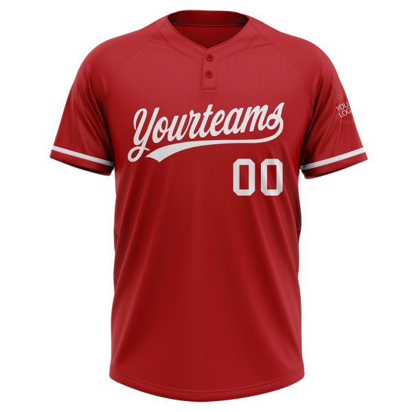 Custom Red White Two-Button Unisex Softball Jersey - Image 2