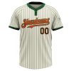 Custom Cream Green Pinstripe Orange Two-Button Unisex Softball Jersey - Image 2