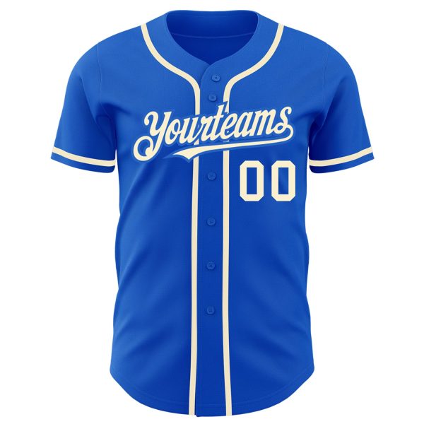 Custom Thunder Blue Cream Authentic Baseball Jersey - Image 2