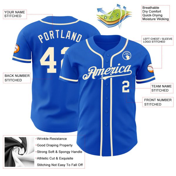Custom Thunder Blue Cream Authentic Baseball Jersey - Image 3