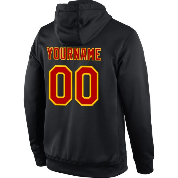 Custom Stitched Black Red-Gold Sports Pullover Sweatshirt Hoodie - Image 3