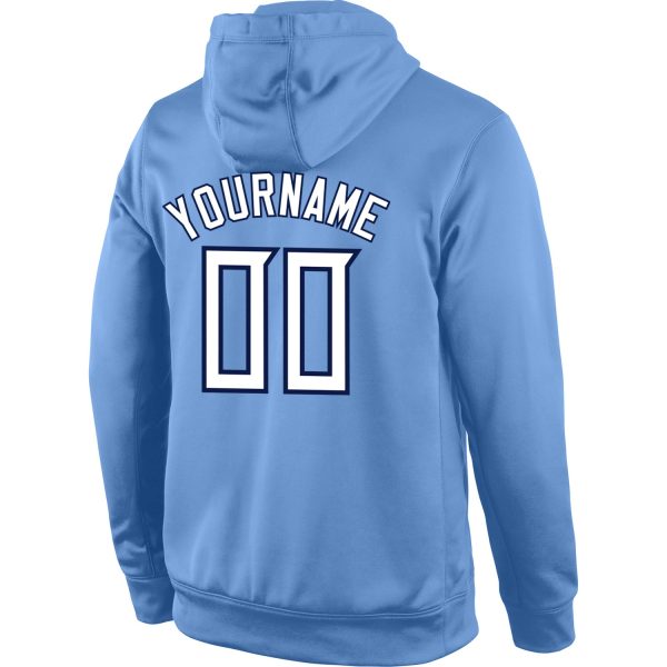 Custom Stitched Light Blue White-Navy Sports Pullover Sweatshirt Hoodie - Image 3