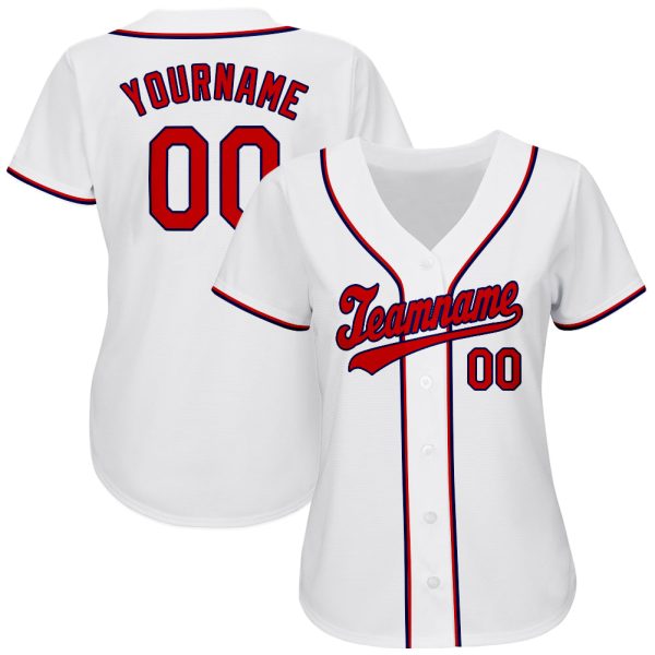 Custom White Red-Navy Authentic Baseball Jersey - Image 2